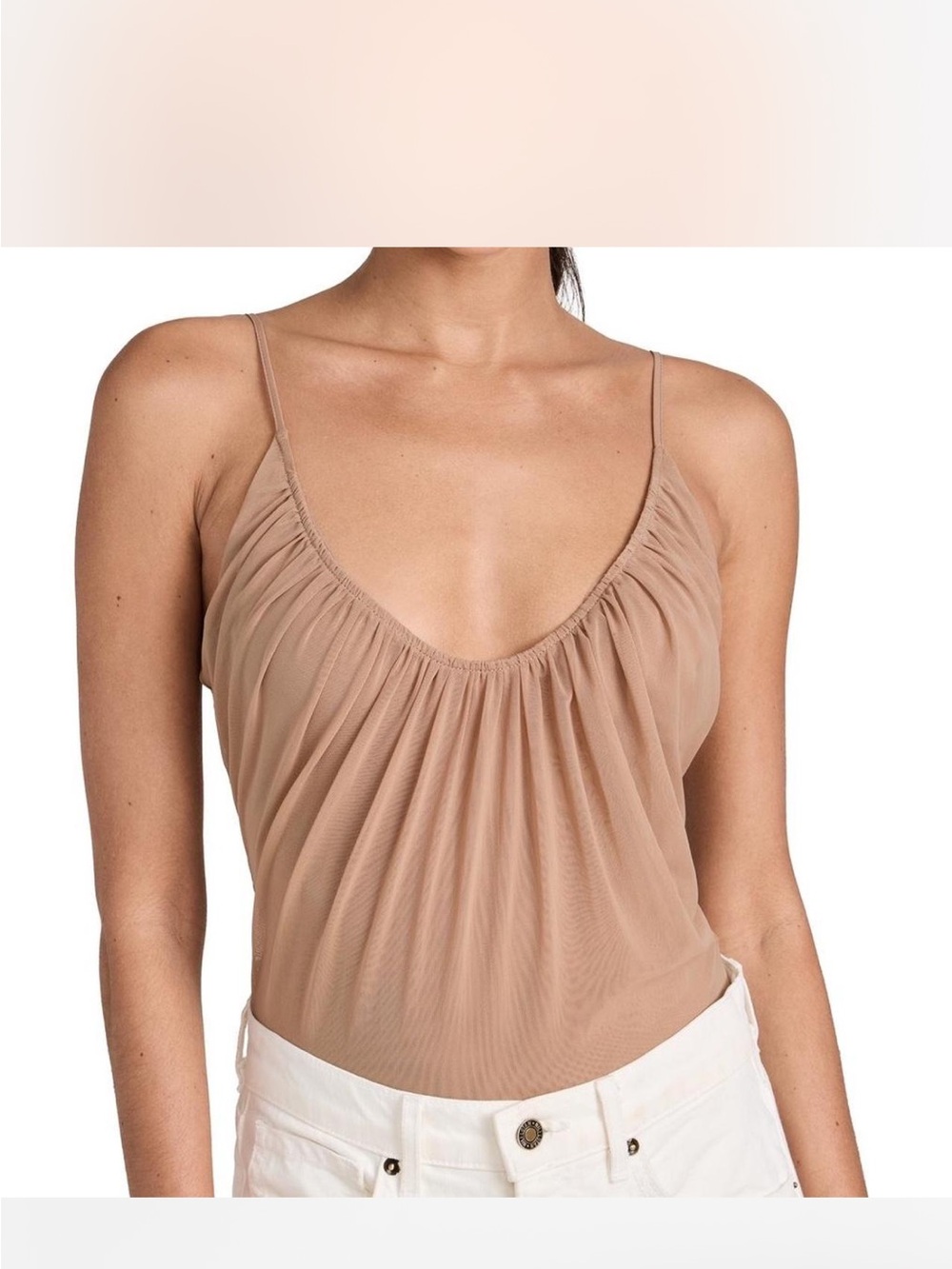 L'AGENCE Ruched V-Neck Camisole in Taupe Beige